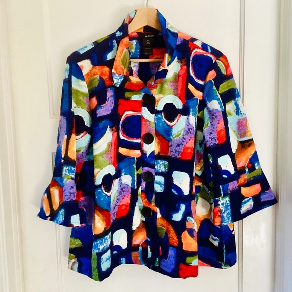 Ali Miles Colorful Avant-garde Jacket Petite L Button Up A-line Bell Sleeve - Picture 1 of 13